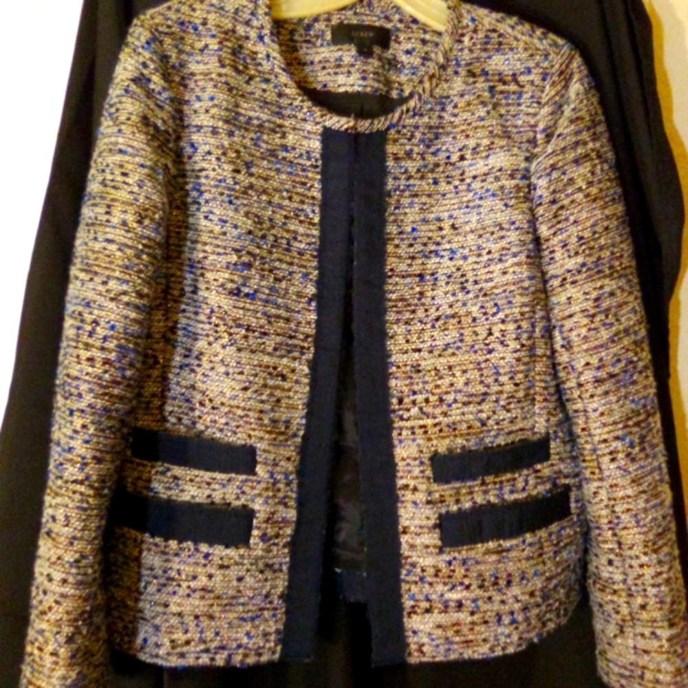 J Crew Woman's Dress Jacket Navy/ Gold metallic size 12